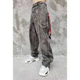 Solid Gray Ankle Double Loose Jeans